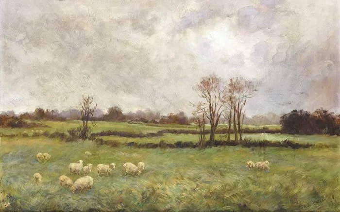 Mary Frances Patton, LANDSCAPE WITH SHEEP, oil on canvas