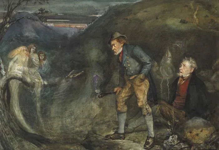 AFTER THE WAKE by John Anster Fitzgerald, watercolour with body colour and gum arabic; heightened with white, offered Sep 2009