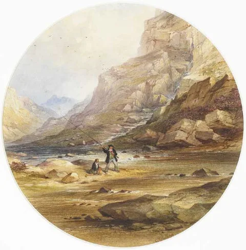 Charles Frederick Buckley, ANGLERS BY THE ROCKS, watercolour
