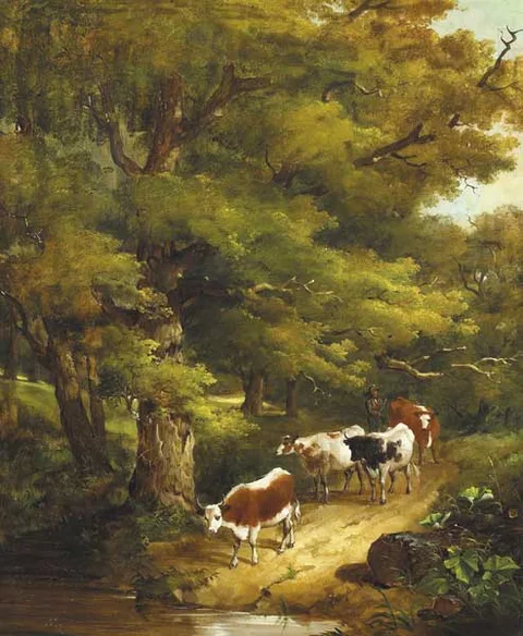 Isaac Henzell, DRIVING THE CATTLE TO WATER, 1845, oil on canvas