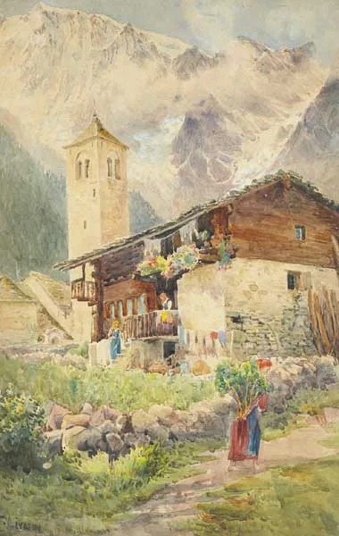 Frances Livesay, ALPINE VILLAGE, watercolour
