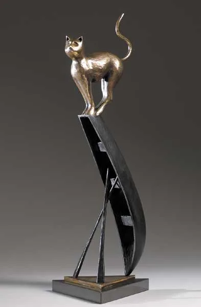 Ian Pollock, ARAN CAT, bronze on black marble (no. 3 from an edition of 7)