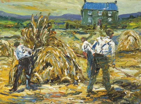 Liam O'Neill, HAYMAKING NEAR THE OLD PLACE, oil on canvas