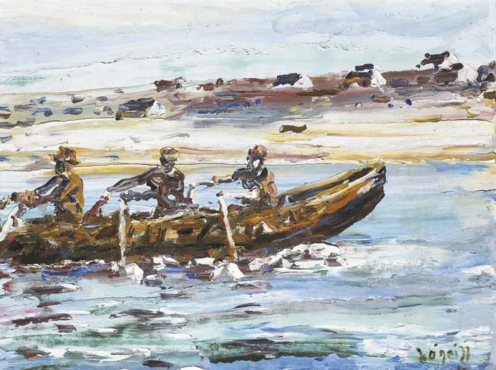 CURRACH BY THE COAST by Liam O'Neill, 1992, oil on canvas, offered Sep 2009