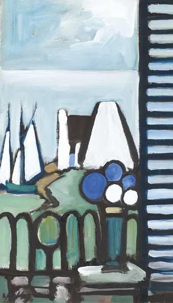 VIEW FROM A WINDOW by Markey Robinson, gouache on board, offered Sep 2009