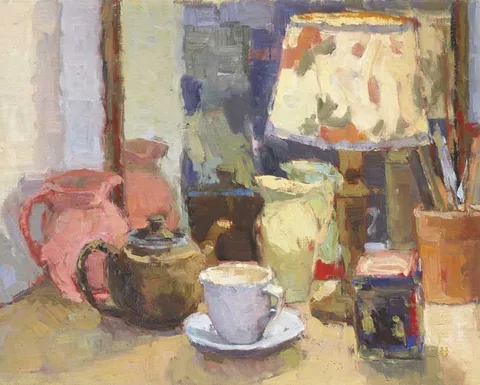 Sarah Spackman, STILL LIFE WITH LAMPLIGHT, 1987, oil on canvas