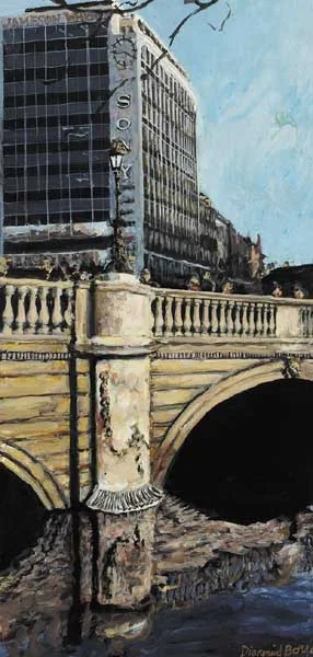 Diarmuid Boyd, VIEW OF THE SONY HEADQUARTERS, BURGH QUAY, FROM O'CONNELL BRIDGE, DUBLIN, oil board