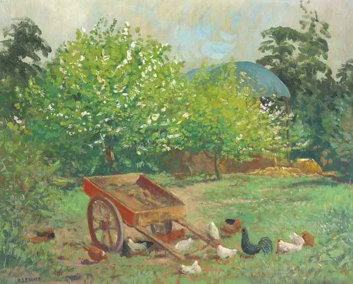 The Red Cart, Hartford's Yard, Rush, County Dublin by Patrick Leonard, oil on board, sold May 2009