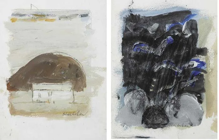 ANOTHER PLACE, 2004 (WITH A SECOND WORK ON REVERSE) by Basil Blackshaw, oil on paper; contained within a double-sided glass frame, offered May 2009