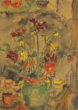 Kenneth Hall, STILL LIFE WITH FLOWERS AND TEA CUP