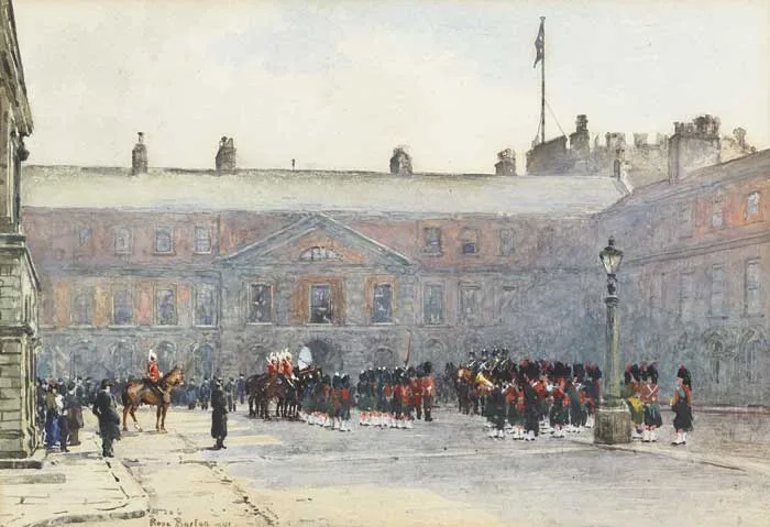 RELIEVING [THE] GUARD, DUBLIN CASTLE by Rose Maynard Barton, 1891, watercolour, sold May 2009