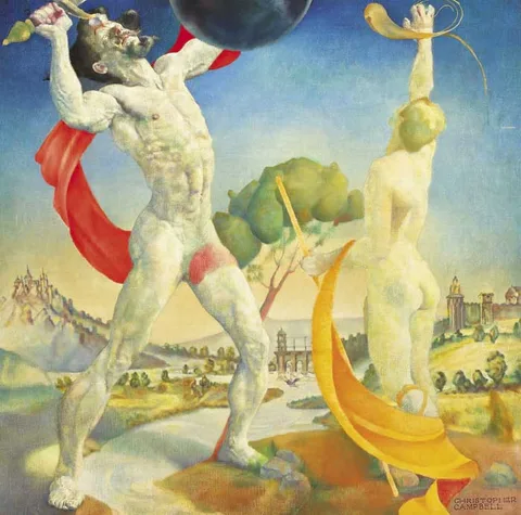 Christopher Campbell, NUDE FIGURES WITH LANDSCAPE BACKGROUND, oil on canvas