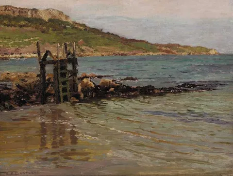 William Henry Bartlett, COASTAL SCENE FROM CARRAGEENAN DRYING RACK, oil on canvas