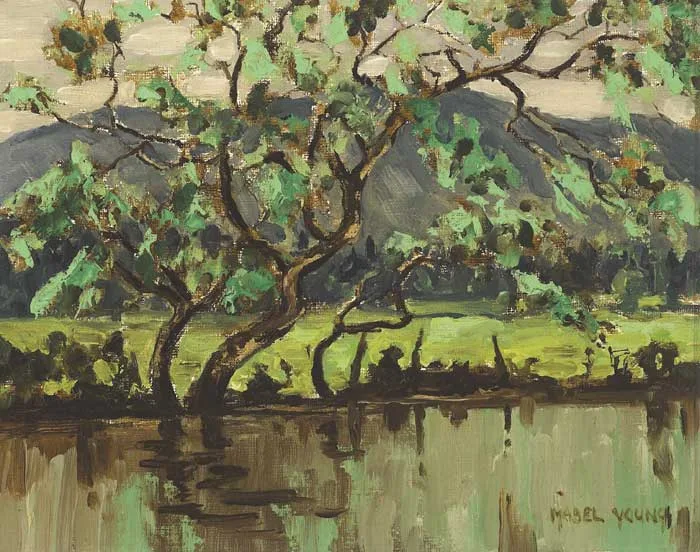 A RIVER IN SPRING TIME by Mabel Young, oil on canvas board, sold May 2009