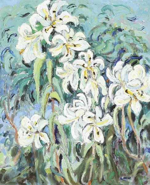 ARATUM LILLIES by Letitia Marion Hamilton, oil on canvas, sold May 2009