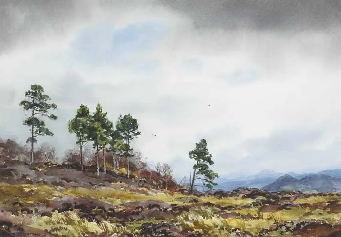 BOG LANDSCAPE by Frank Egginton, watercolour, sold May 2009