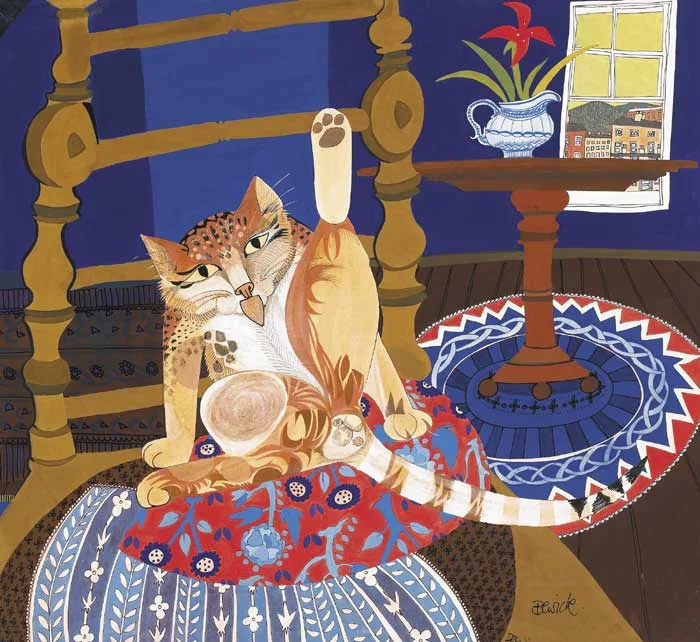 CLEAN CAT by Pauline Bewick, watercolour, sold May 2009