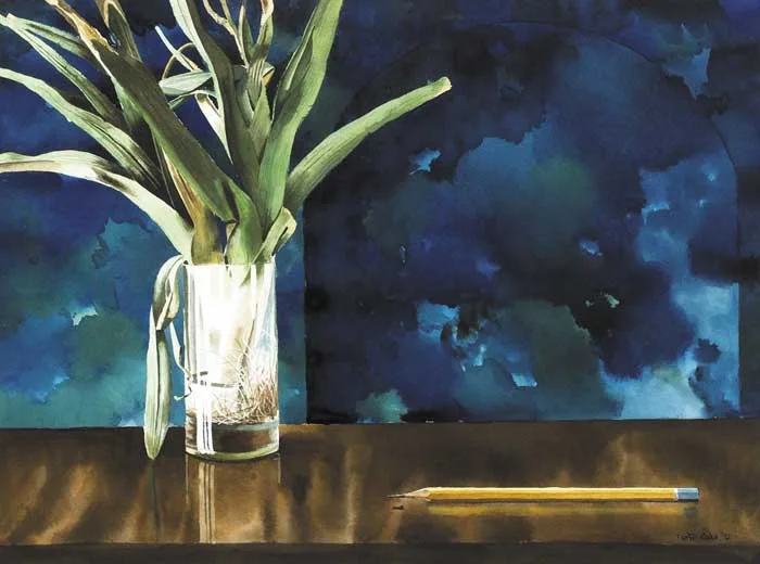 Martin Gale, STILL LIFE WITH LEEKS, 1992, watercolour