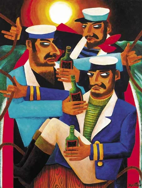 THREE SAILORS by Graham Knuttel, oil on canvas, sold May 2009