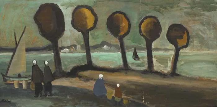 FOUR FIGURES by Markey Robinson, oil on board, sold May 2009