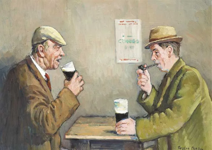 The Happy Drinkers by Robert Taylor Carson, 1978, oil on masonite board, sold May 2009