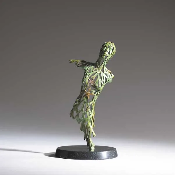 FLOW STUDY by Linda Brunker, 1996, bronze with green patina on black granite base (no. 6 from an edition of 9), sold May 2009