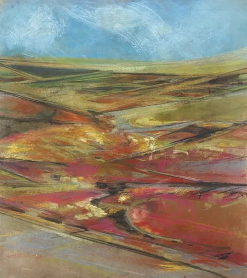 Clement McAleer, RED LANDSCAPE, oil pastel