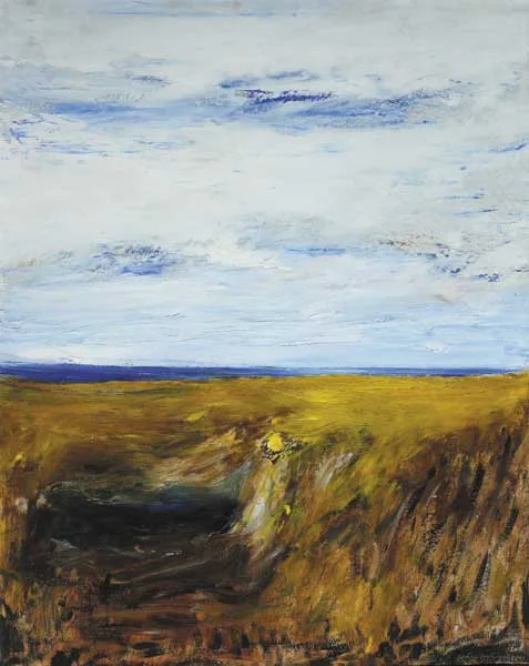 LANDSCAPE - CORNFIELD BEFORE SEA by Séan Mc Sweeney, oil on board, sold Mar 2009