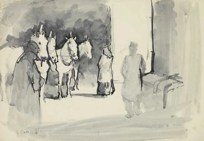 DUFFY'S CIRCUS by Tom Carr, 1951, pen and ink with wash over pencil on paper, offered Mar 2009