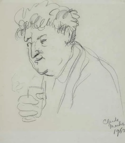 Claude Marks, BRENDAN BEHAN, 1963, black crayon on paper