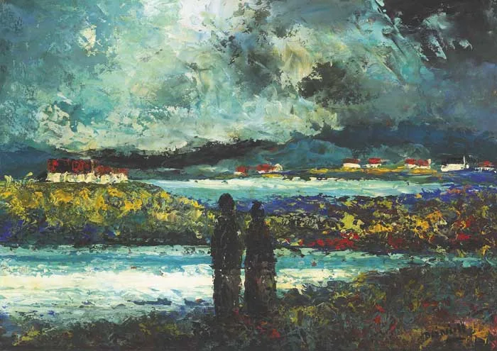 FIGURES IN LANDSCAPE by Daniel O'Neill, oil on canvas board, sold Mar 2009