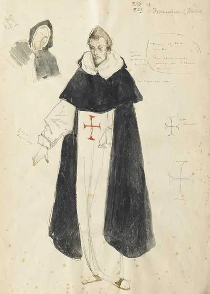 Charles Ricketts, COSTUME DESIGN, FRANCISCAN MONK, FOR FERDINAND BUCHNER'S ELIZABETH OF ENGLAND, 1931, watercolour and pencil on paper (unframed)