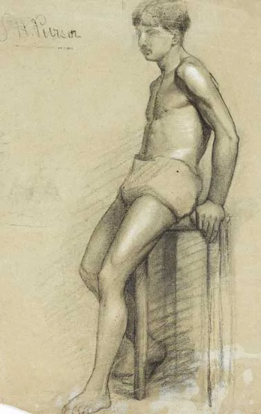 Sarah Purser, LIFE DRAWING OF MAN WITH MOUSTACHE, 1878-79, charcoal and white chalk on buff coloured paper