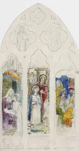 Sarah Purser, STUDY FOR A THREE-LIGHT STAINED GLASS WINDOW: SCENES FROM THE LIFE OF MARY