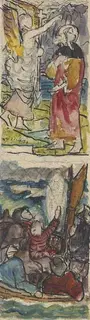 Sarah Purser, STUDY FOR STAINED GLASS: TWO SCENES FROM THE LIFE OF SAINT BRENDAN