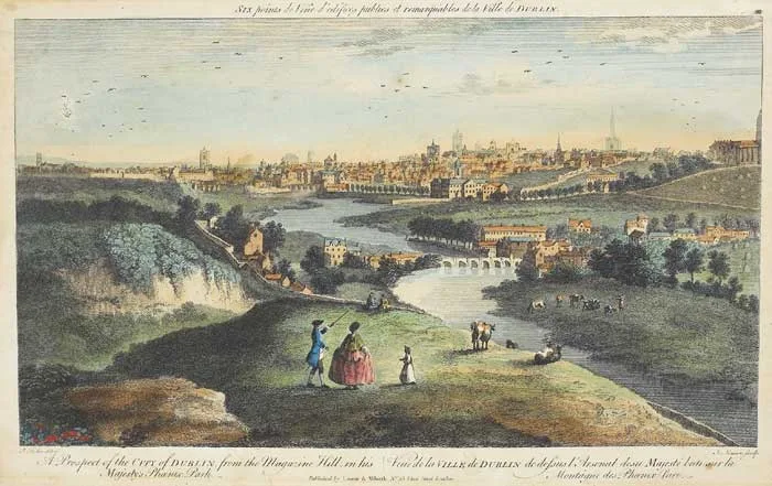Joseph Tudor, A PROSPECT OF THE CITY OF DUBLIN, FROM THE MAGAZINE HILL IN HIS MAJESTY'S PHOENIX PARK, handcoloured copperplate engraving (unframed)