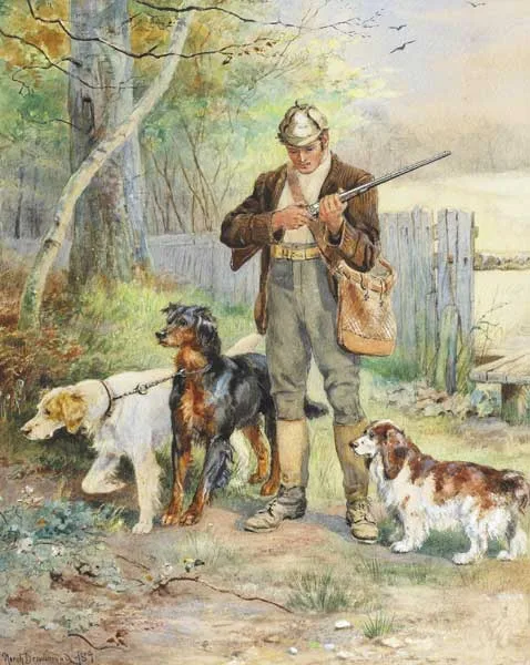Nora Drummond, THE GAMEKEEPER, 1889, watercolour, heightened with white