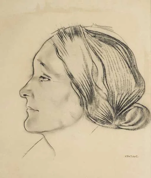 WOMAN'S HEAD by Seán Keating, charcoal on paper, sold Mar 2009
