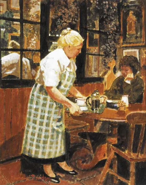 COFFEE BREAK by Rowland Davidson, oil on canvas, sold Mar 2009