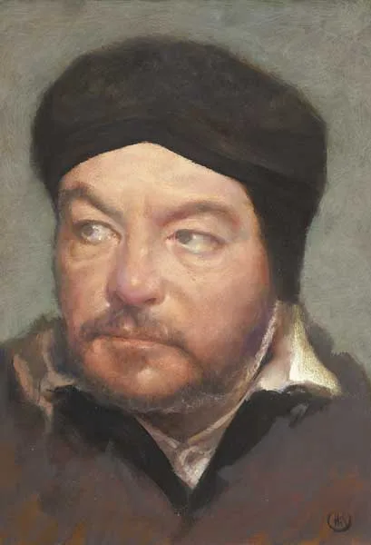 THE OLD ACTOR by Ken Hamilton, oil on panel, offered Mar 2009