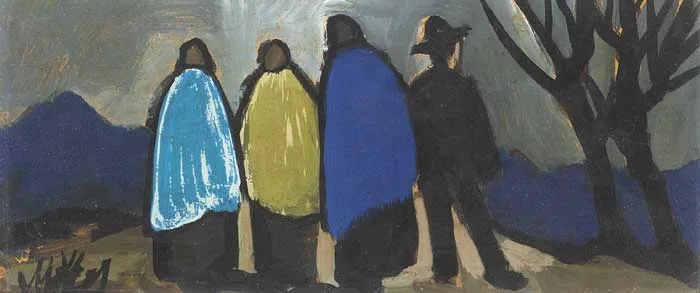 FOUR FIGURES by Markey Robinson, oil on board, sold Mar 2009