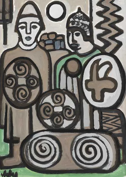 CELTIC WARRIORS by Markey Robinson, gouache on board, offered Mar 2009