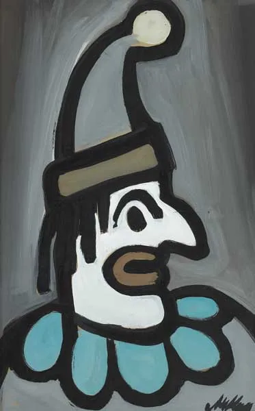 CIRCUS CLOWN by Markey Robinson, gouache on paper, sold Mar 2009