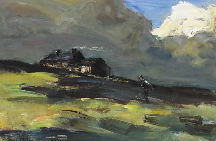 HILL FARMSTED by Robert Taylor Carson, oil on panel, sold Mar 2009