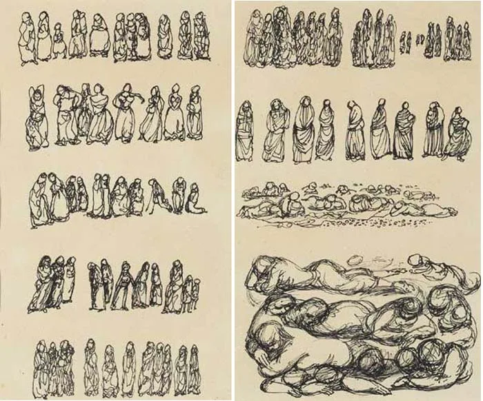 FIGURE STUDIES (A PAIR) by Daniel O'Neill, pen and ink, sold Dec 2008