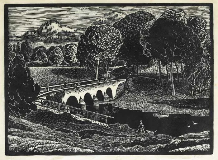 SHAW'S BRIDGE by John Luke, woodblock print on Japanese rice paper (mounted but unframed, sold Dec 2008