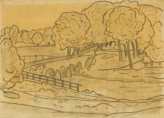 SHAW'S BRIDGE by John Luke, pencil and crayon on tracing paper, offered Dec 2008