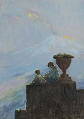 FIGURES RESTING, NAPLES by Eileen Murray, oil on board, sold Dec 2008