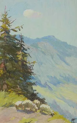 MOUNTAIN SHEEP by Eileen Murray, oil on canvas laid on board, sold Dec 2008