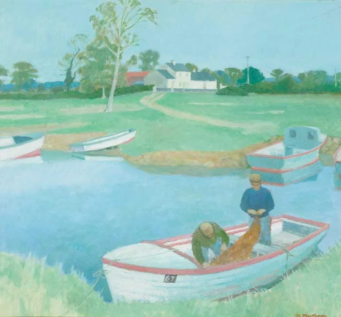 Martin MacKeown, EEL FISHERS NEAR TOOME, oil on canvas on board